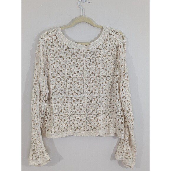 Ultra Pink Women Long Sleeve Top Crochet Open Knit Cardigan Romantic Boho Sz XL - Picture 10 of 10